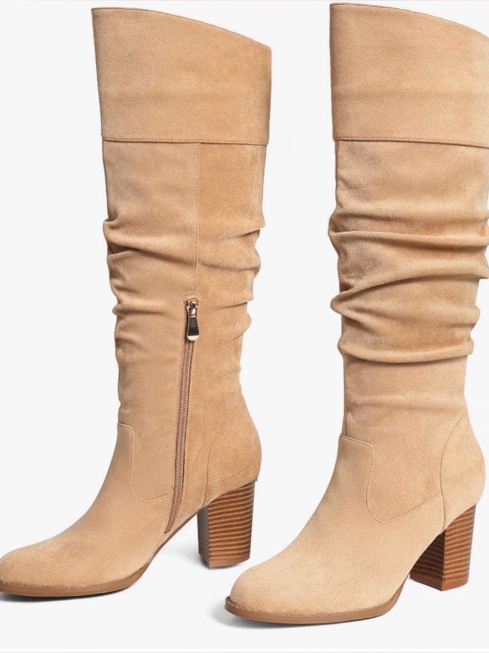 MeiLuSI  Slouchy Knee High Boots Nubuck Suede, Apricot Colour, 8